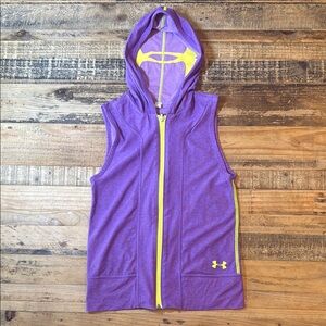 Youth Medium Reversible Under Armour Sleeveless Hoodie in Purple and Yellow